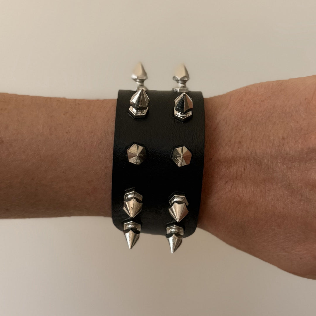 Black Spiked Leather Bracelet - Rynor