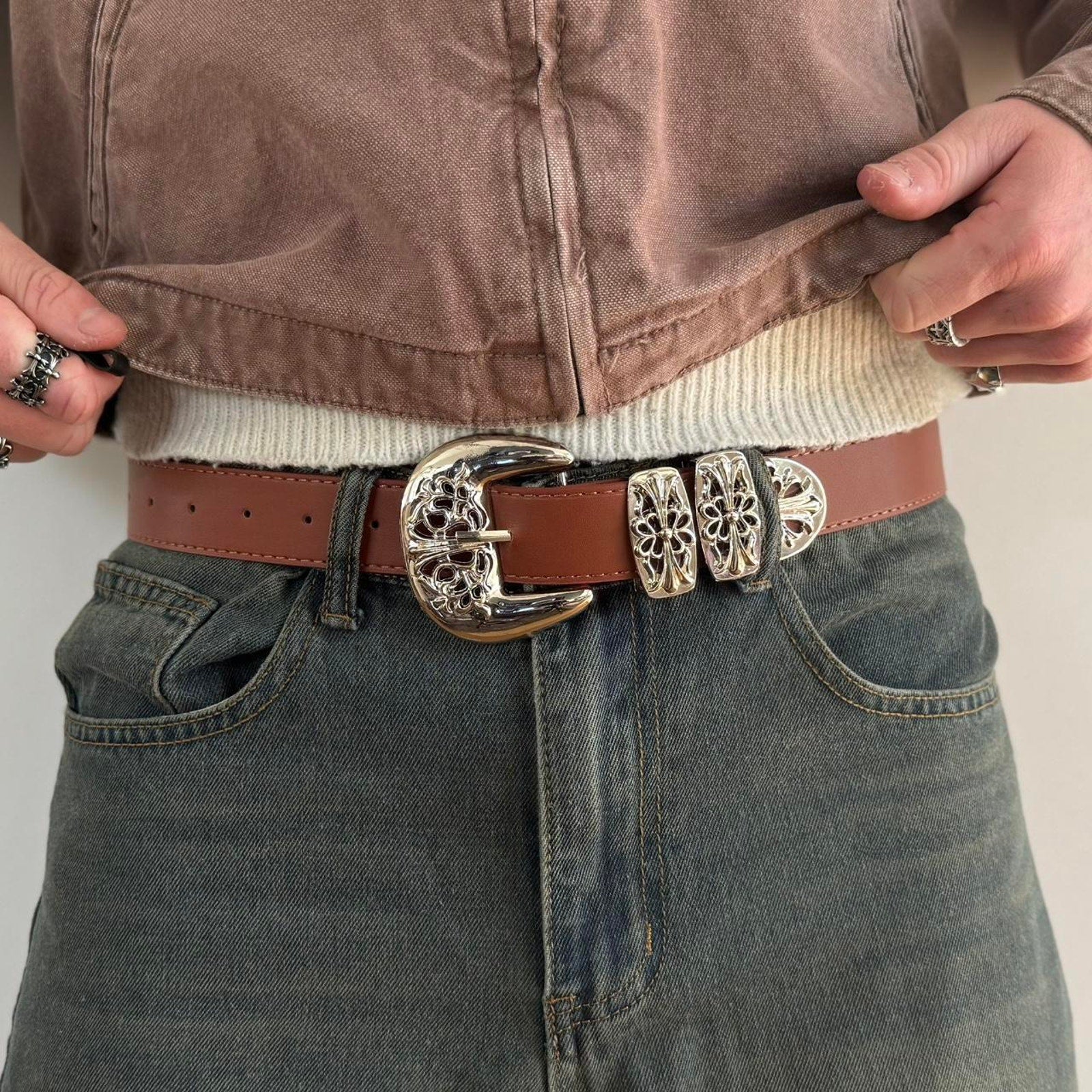 Triple Buckle Western Belt