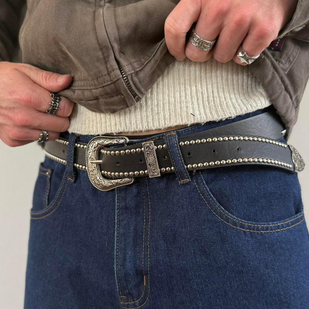 Black Studded Western Buckle Belt - Rynor