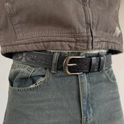 Black Tooled Leather Belt