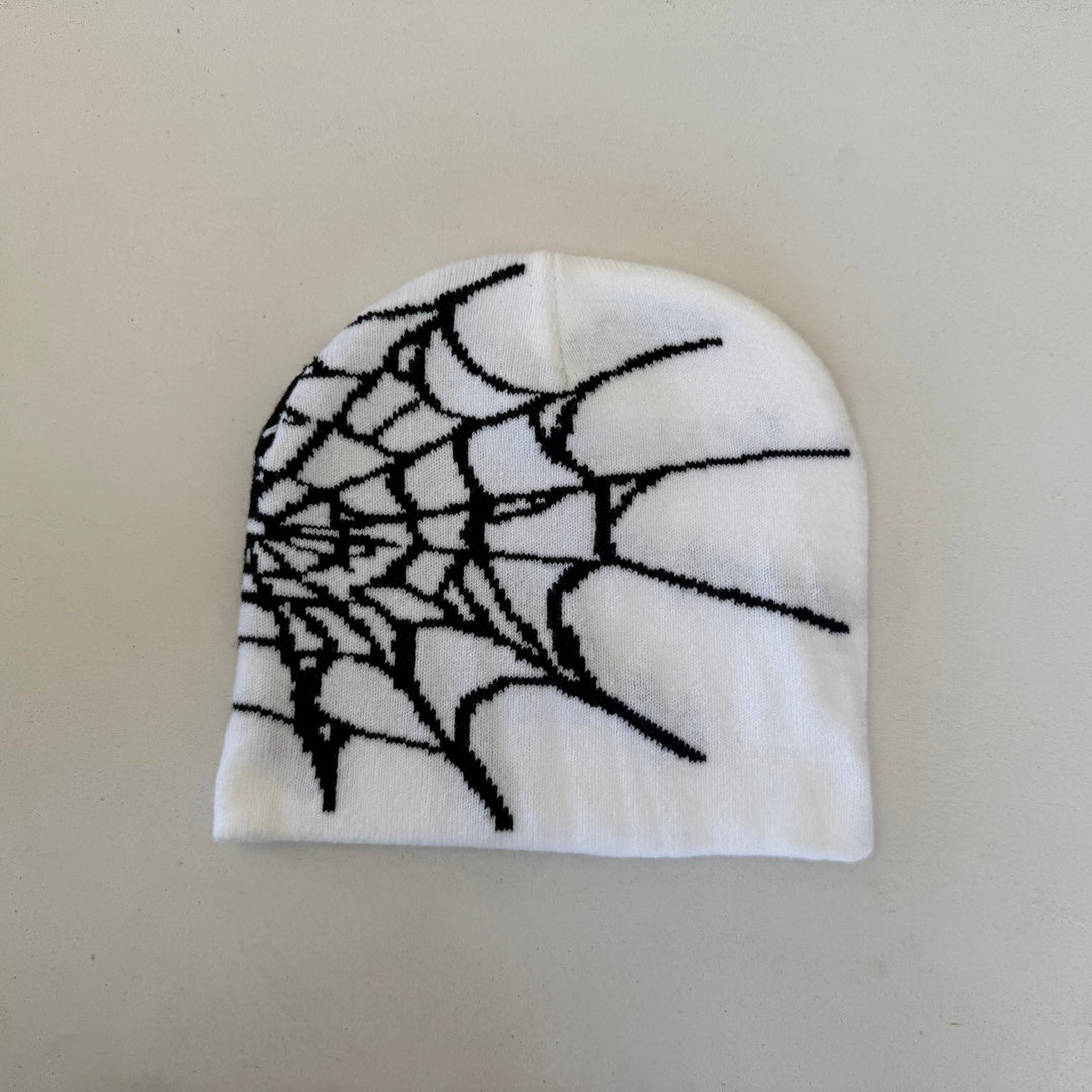 y2k 2000s white & black grunge gothic spiderweb beanie