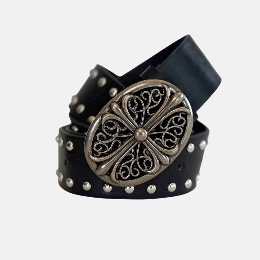 Black Studded Oval Buckle Belt