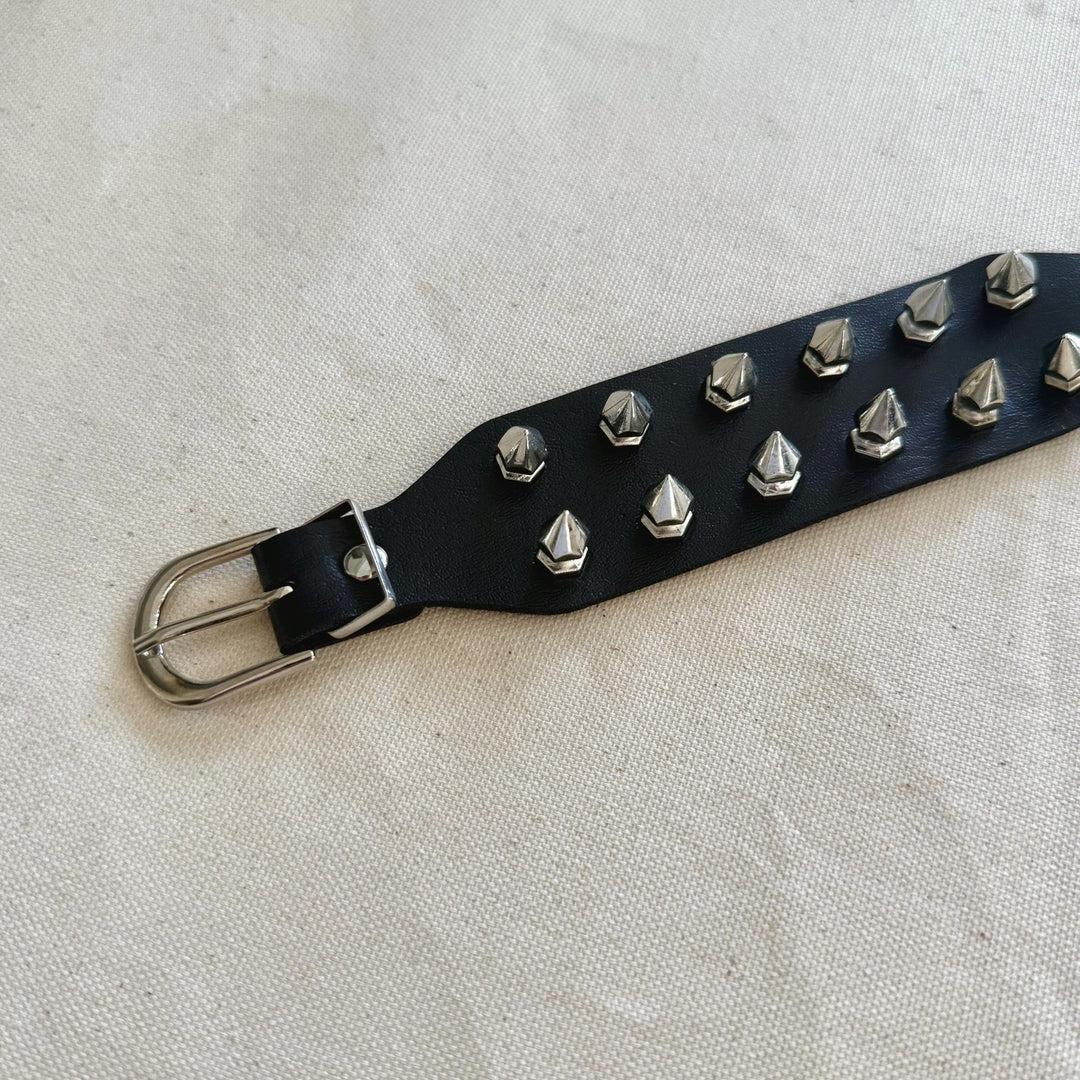 Black Spiked Leather Bracelet - Rynor