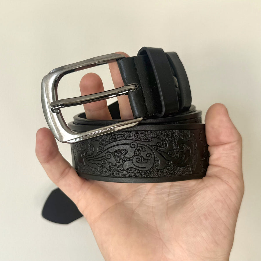 Black Tooled Leather Belt