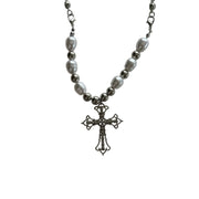 Beaded Pearl Cross Necklace