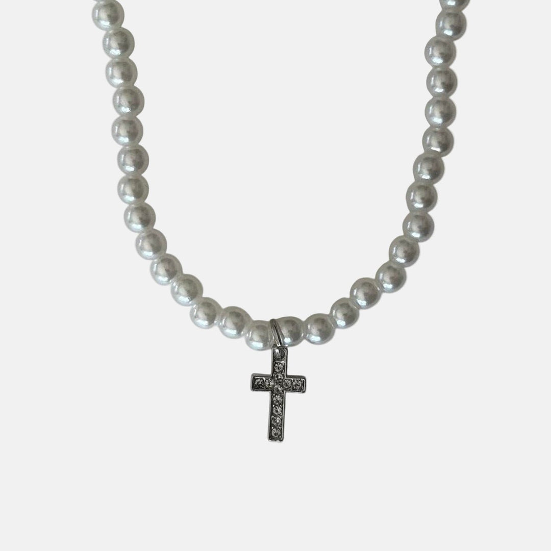 Pearl Bead Cross Necklace - Rynor
