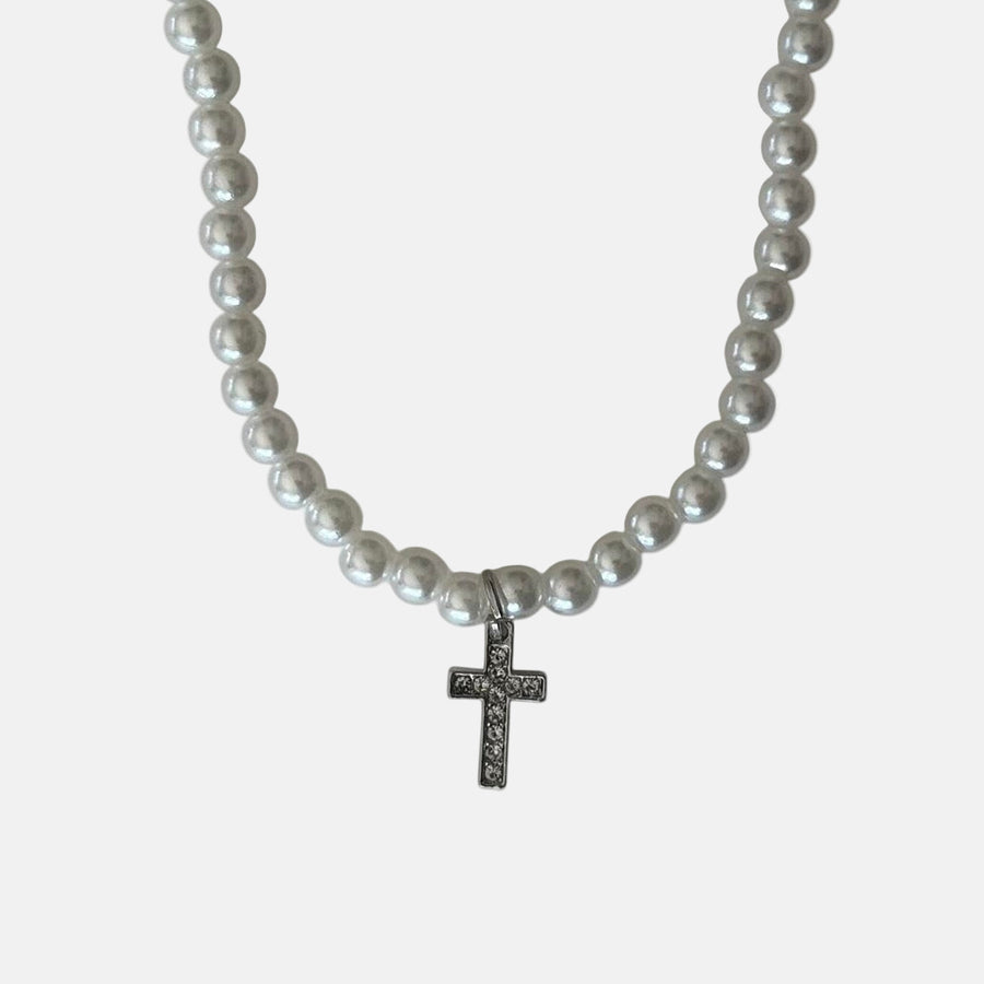 Pearl Bead Cross Necklace
