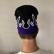 grunge gothic punk flame black and purple beanie
