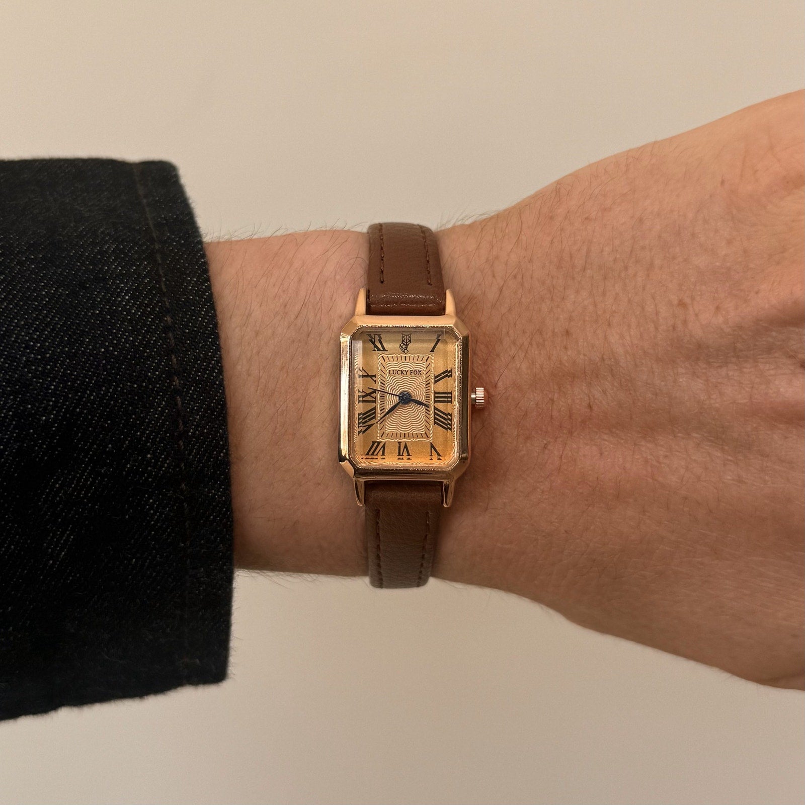 Gold Square Leather Quartz Watch