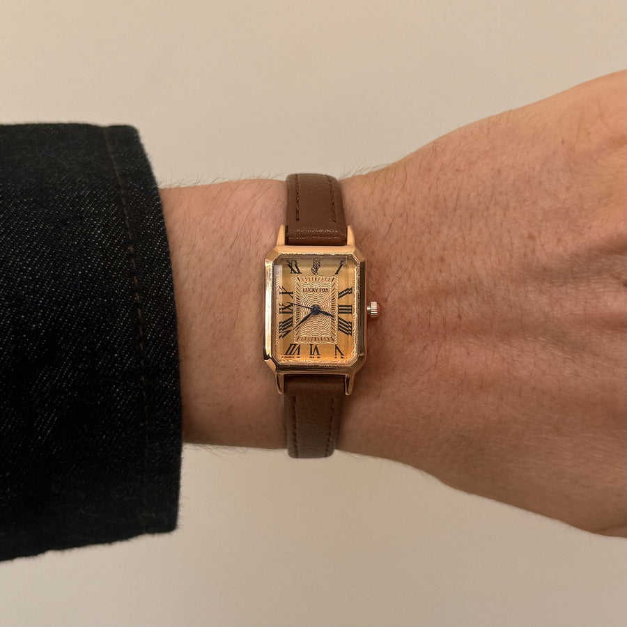 Gold Square Leather Quartz Watch