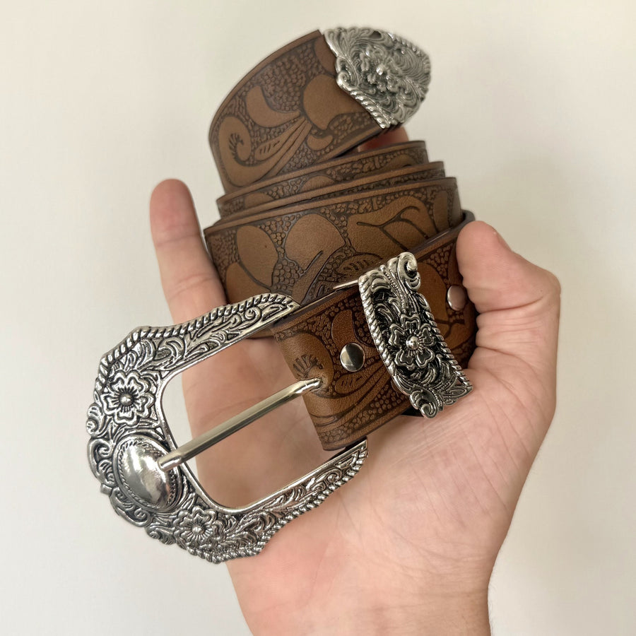 Brown Engraved Western Belt
