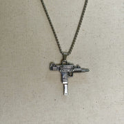 Y2K Silver Stainless Steel Uzi Necklace Urban Pendant Unisex Streetwear New
