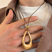 2000s Gold Pendant Leather Necklace – Unisex, Brand New