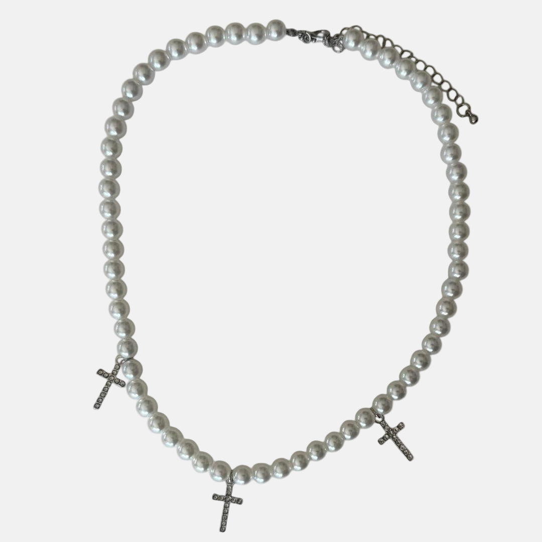 Pearl Bead Triple Cross Necklace - Rynor