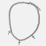 Pearl Bead Triple Cross Necklace