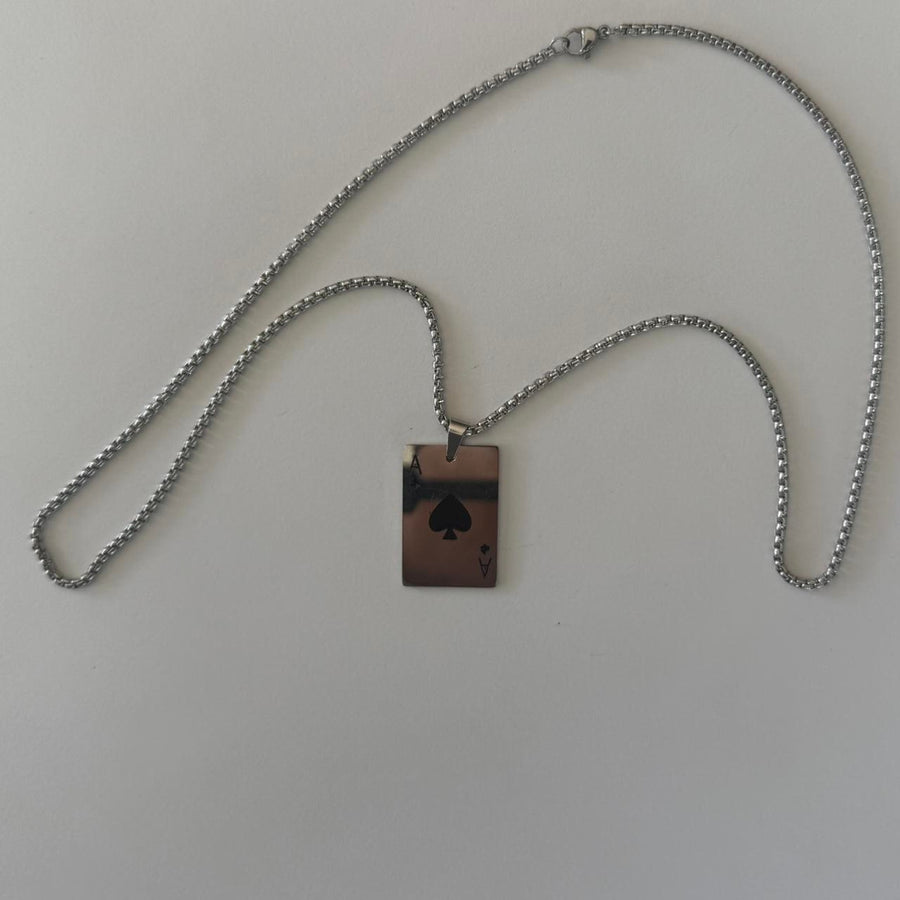 Y2K Silver Tone Ace of Spades Necklace 22" Chain Unisex Statement Punk New