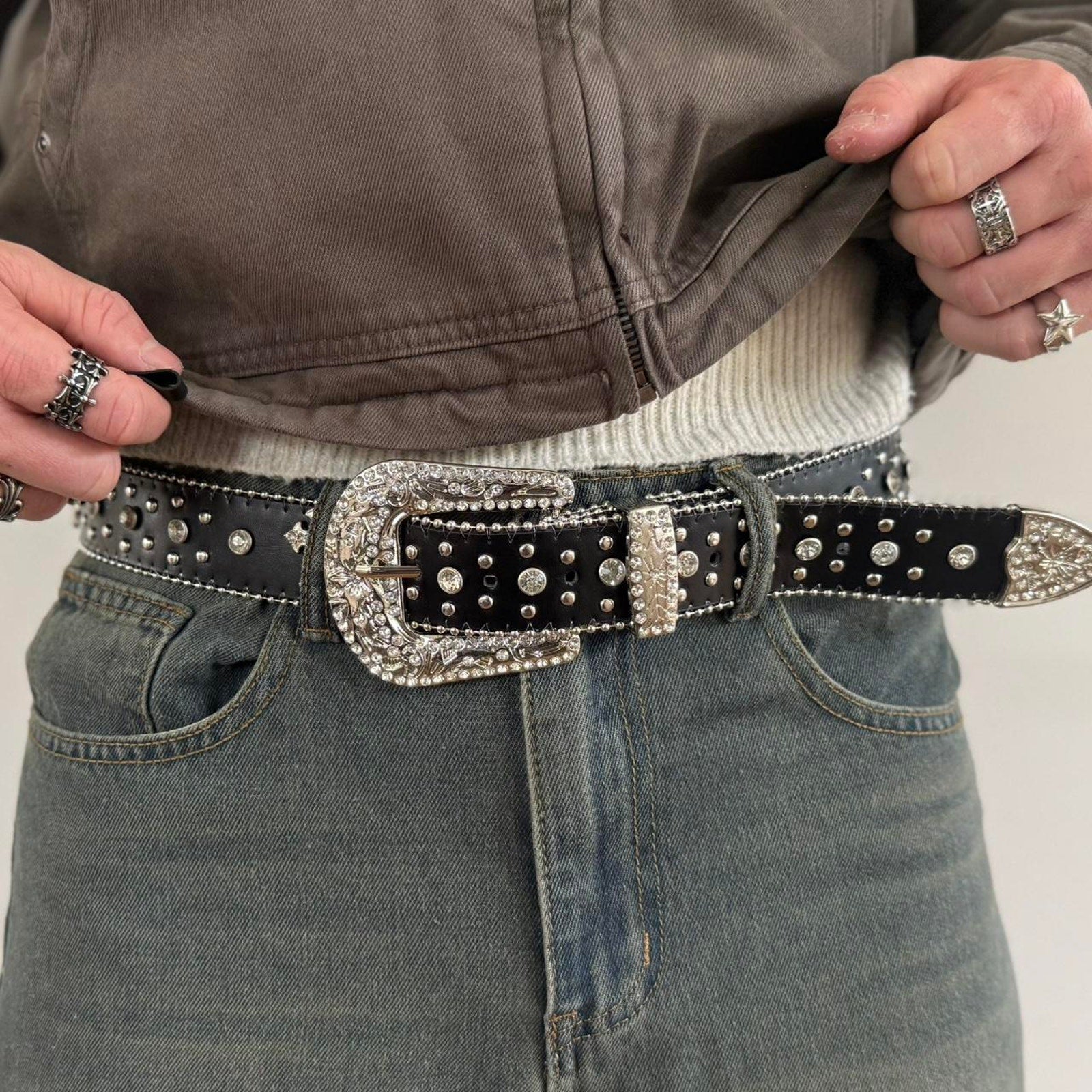 Black Rhinestone Western Buckle Belt