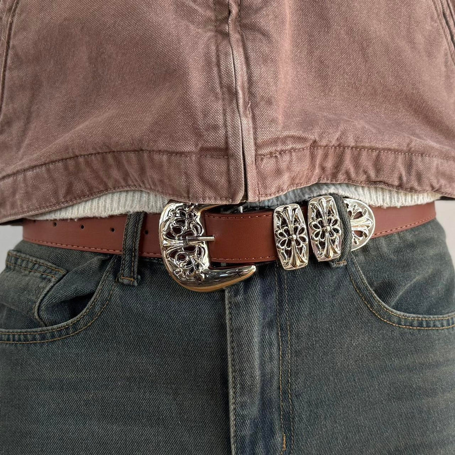 Triple Buckle Western Belt