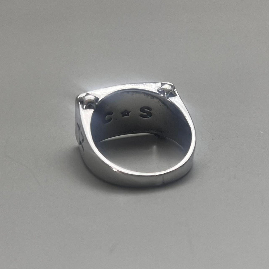 Silver Block Text Ring