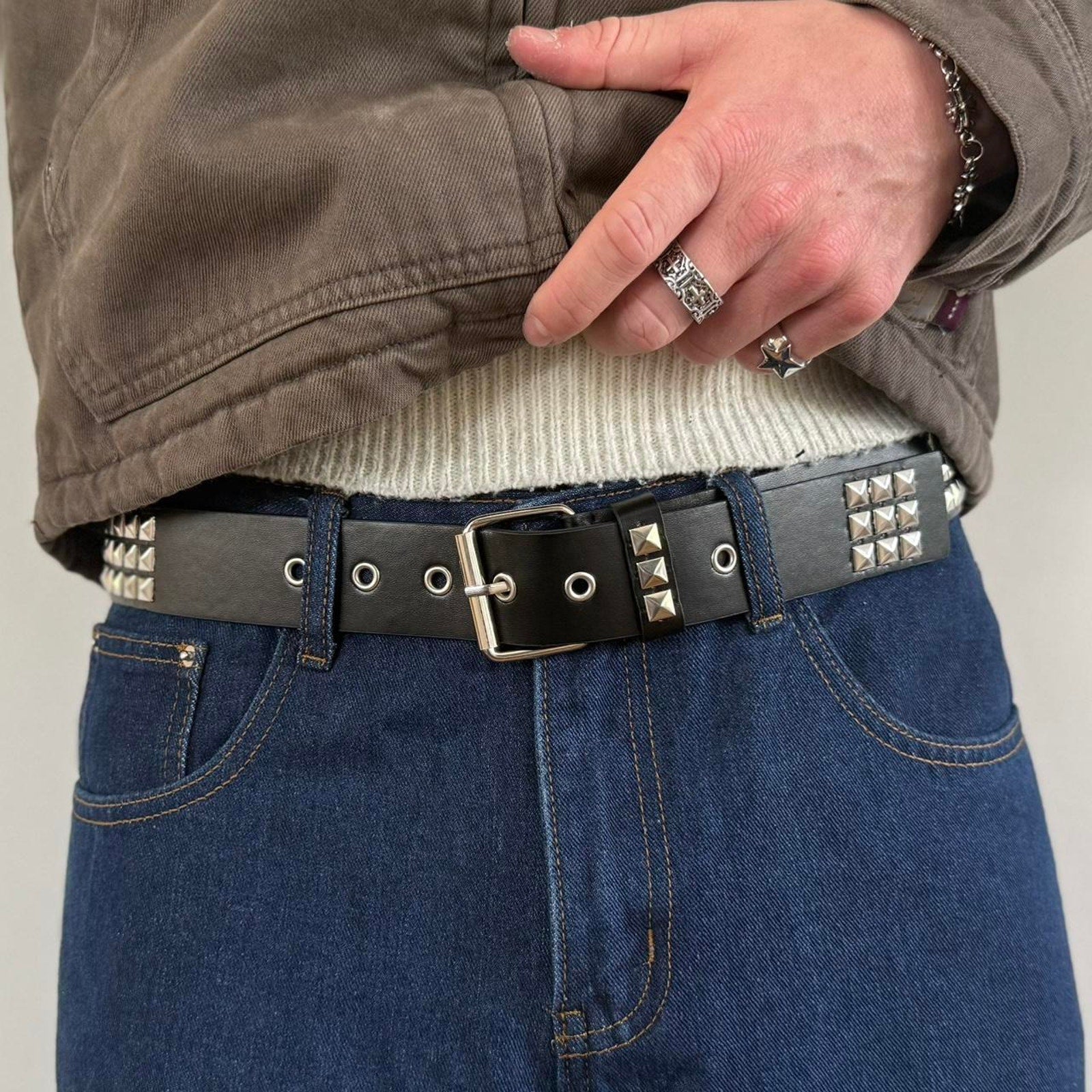 Triple Row Pyramid Studded Belt