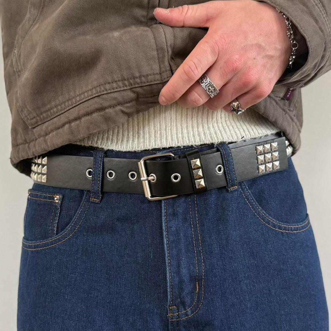 Triple Row Pyramid Studded Belt - Rynor