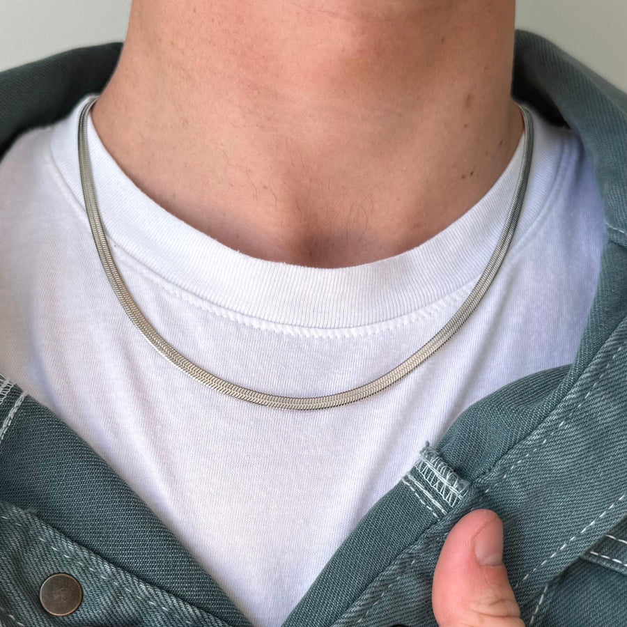Silver Herringbone Chain Necklace