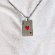 Y2K Silver Red Ace of Hearts Necklace Gothic Punk Pendant Unisex Statement New