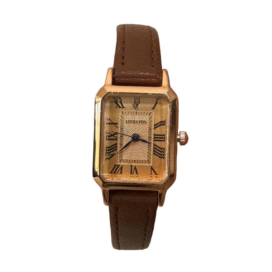 Gold Square Leather Quartz Watch
