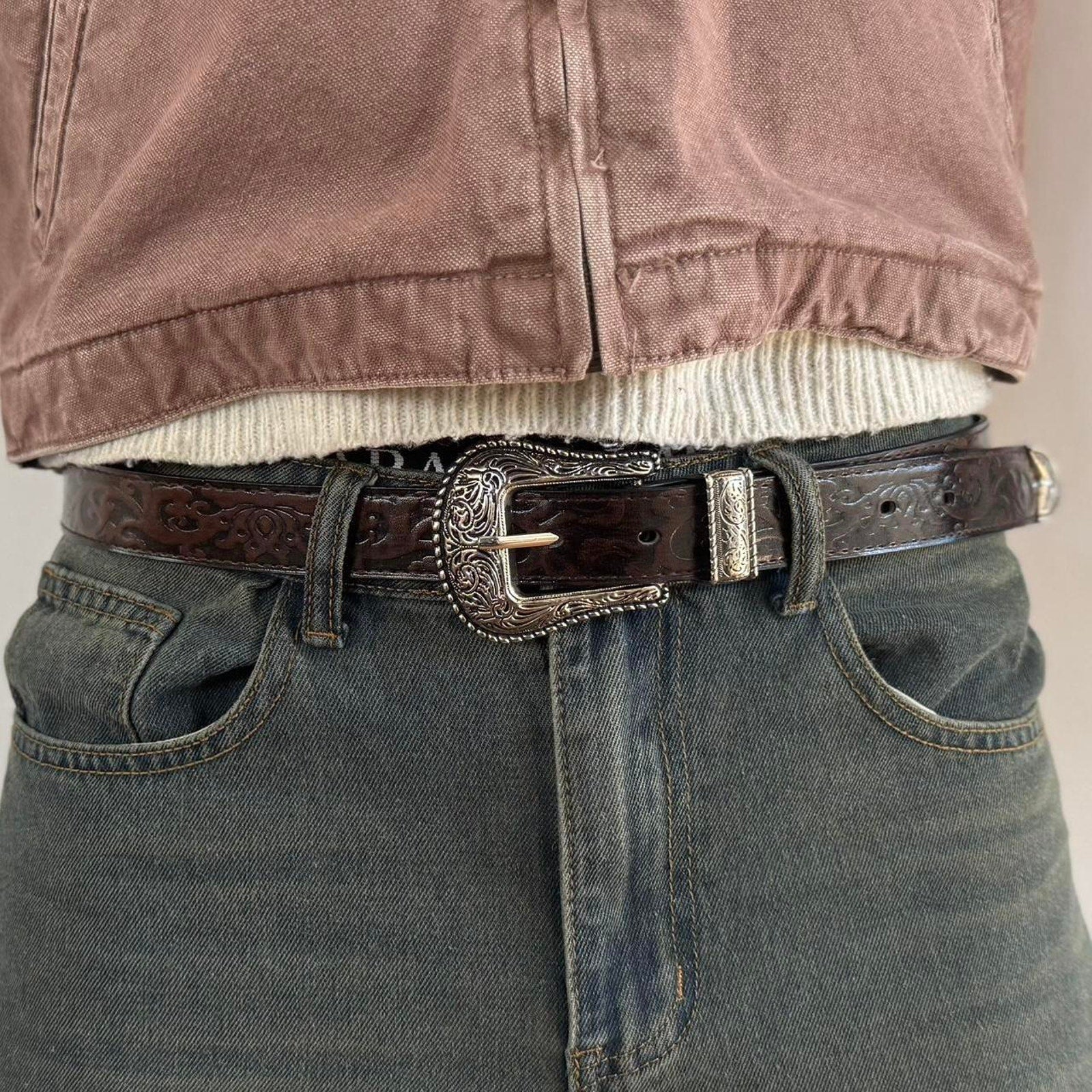 Silver Buckle Western Belt