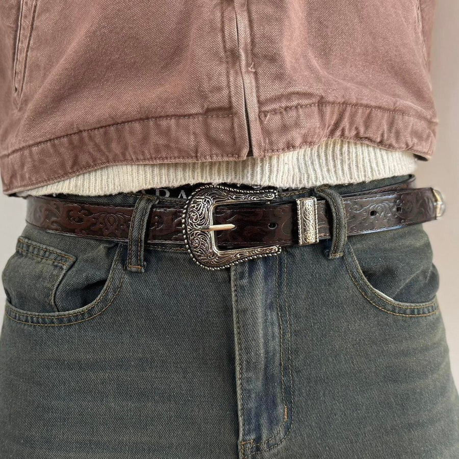 Silver Buckle Western Belt