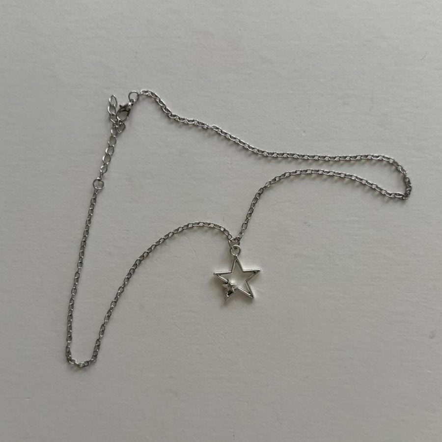 Y2K Vintage Silver Double Star Necklace 19 inches